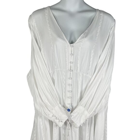 Torrid Womens 5X Button Up Long Sleeve Midi Challis White Dress Cottagecore Boho - Picture 7 of 16